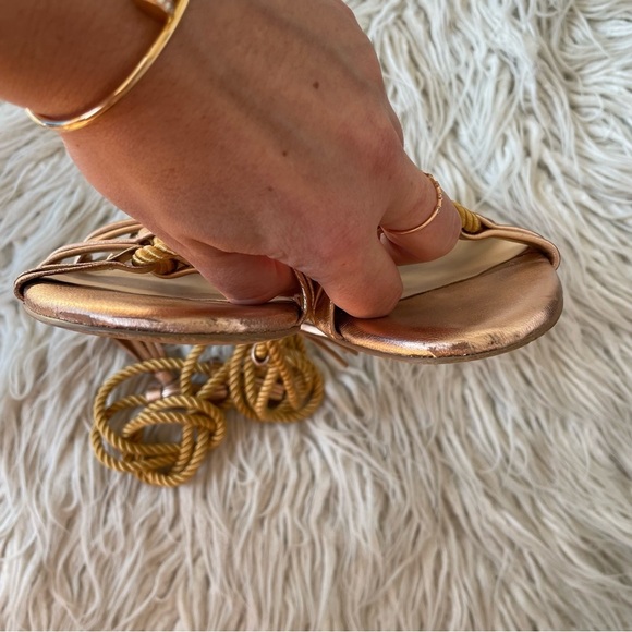 Anthropologie BILLY ELLA Lucerna Metallic Gold Leather Gladiator Tie Sandals 8 - Picture 9 of 12